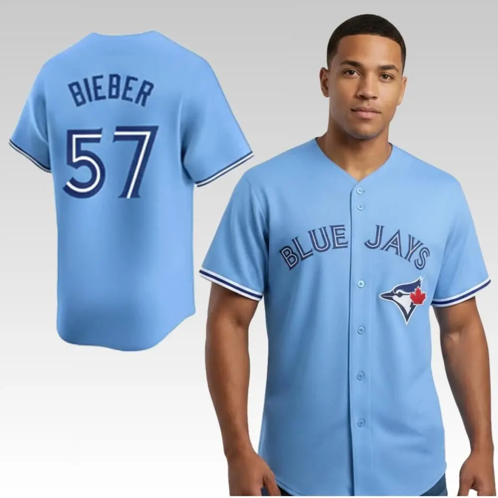 2025 Blue Jays Justin Bieber Shane Bieber 57 Jersey - Bigfirefashion