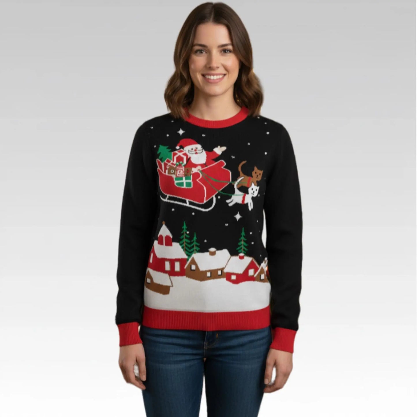 2026 Kevin Jonas Meowy Christmas Sleigh Light Up Ugly Sweater Bigfirefashion