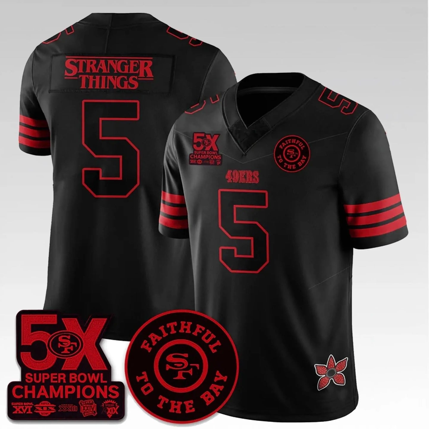2026 SF 49ers Stranger Things 5X Bowl Champions Faithful To The Bay Jersey Bigfirefashion