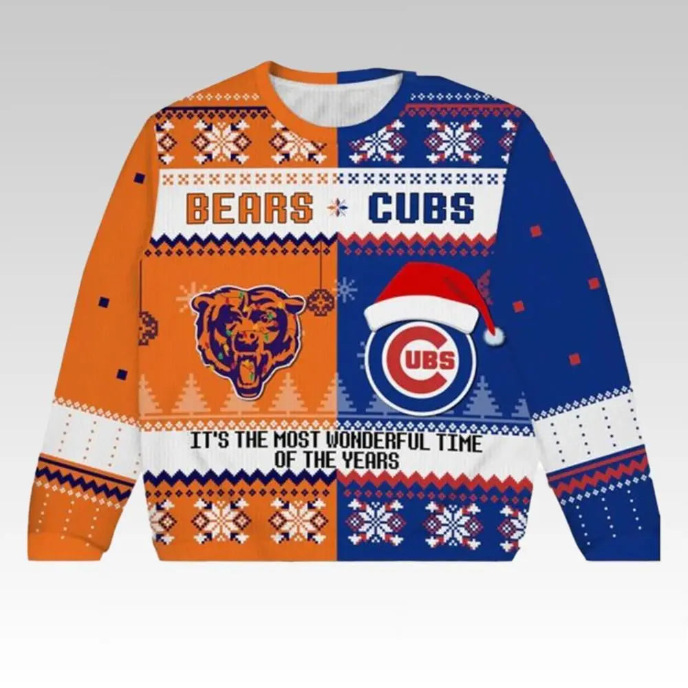 2025 Bears Cubs It’s The Most Wonderful Time Of The Year Ugly Sweater Christmas - Bigfirefashion
