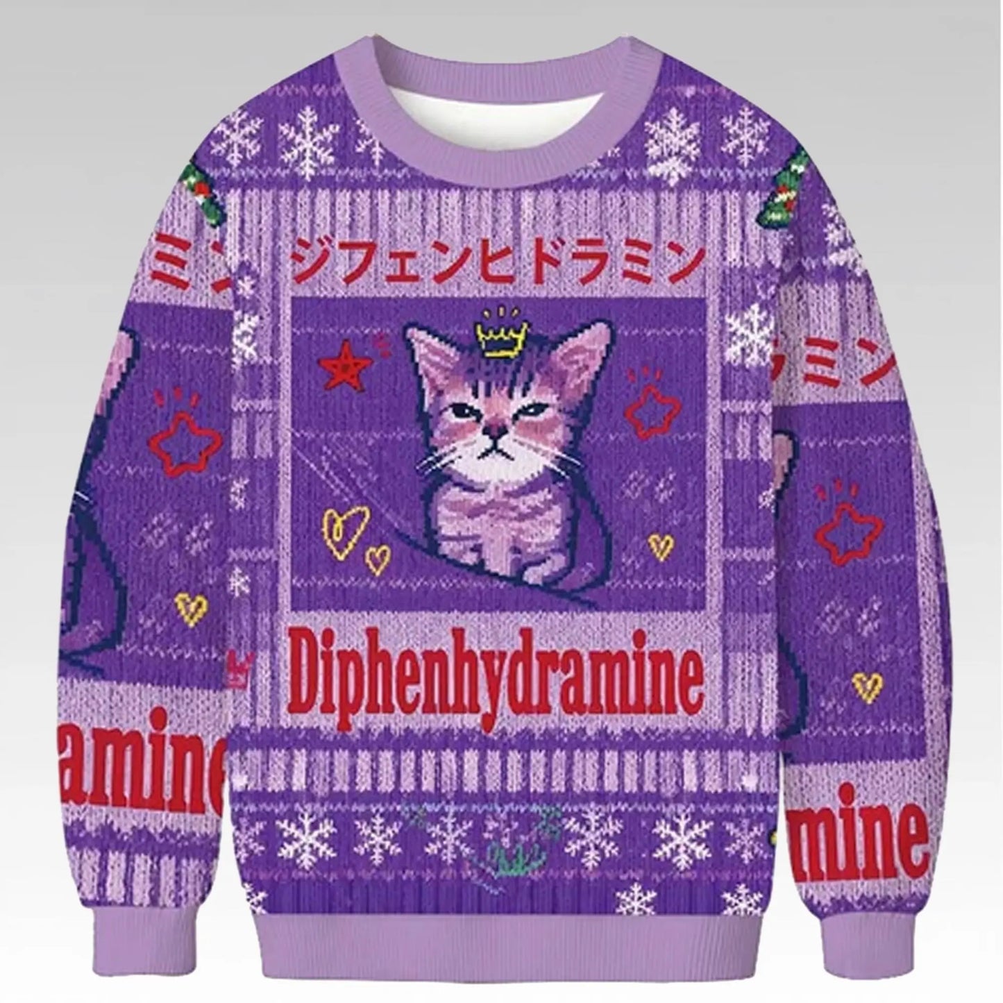 2025 Cat Diphenhydramine Ugly Christmas Sweater - Bigfirefashion