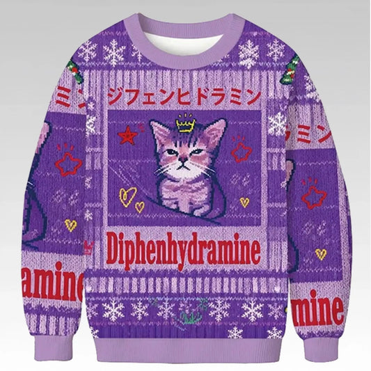 2025 Cat Diphenhydramine Ugly Christmas Sweater - Bigfirefashion