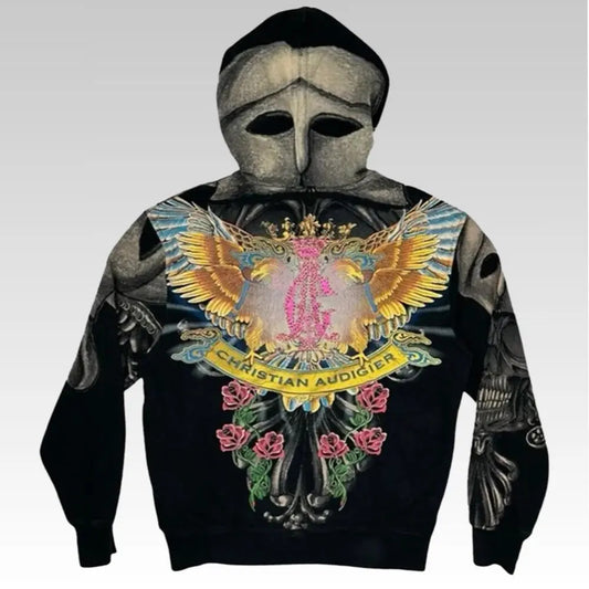 2025 Christian Audigier Eagle Roses Hoodie - Bigfirefashion