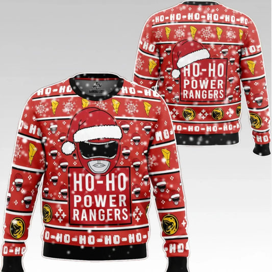 2025 Hoho Power Rangers Red Ugly Christmas Sweater - Bigfirefashion