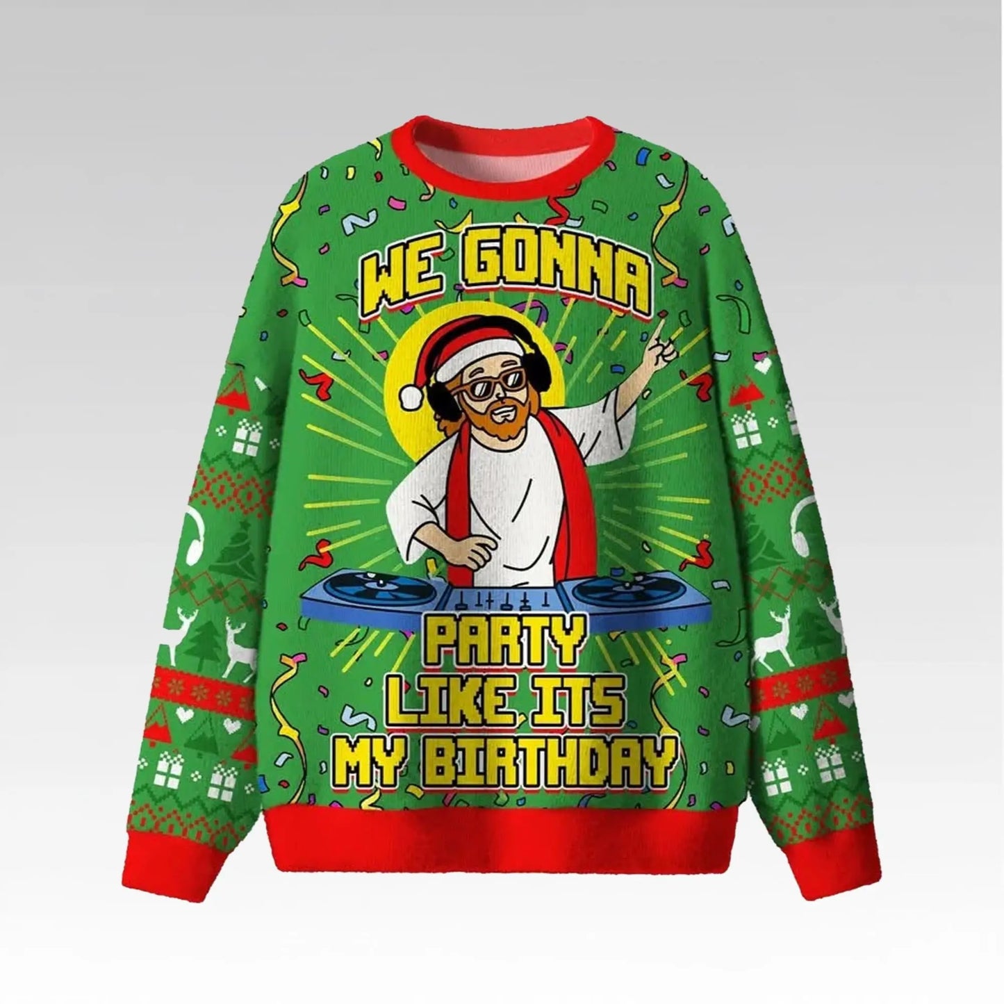 2025 Jesus We Gonna Party Like Its My Birthday Ugly Christmas Sweater - Bigfirefashion