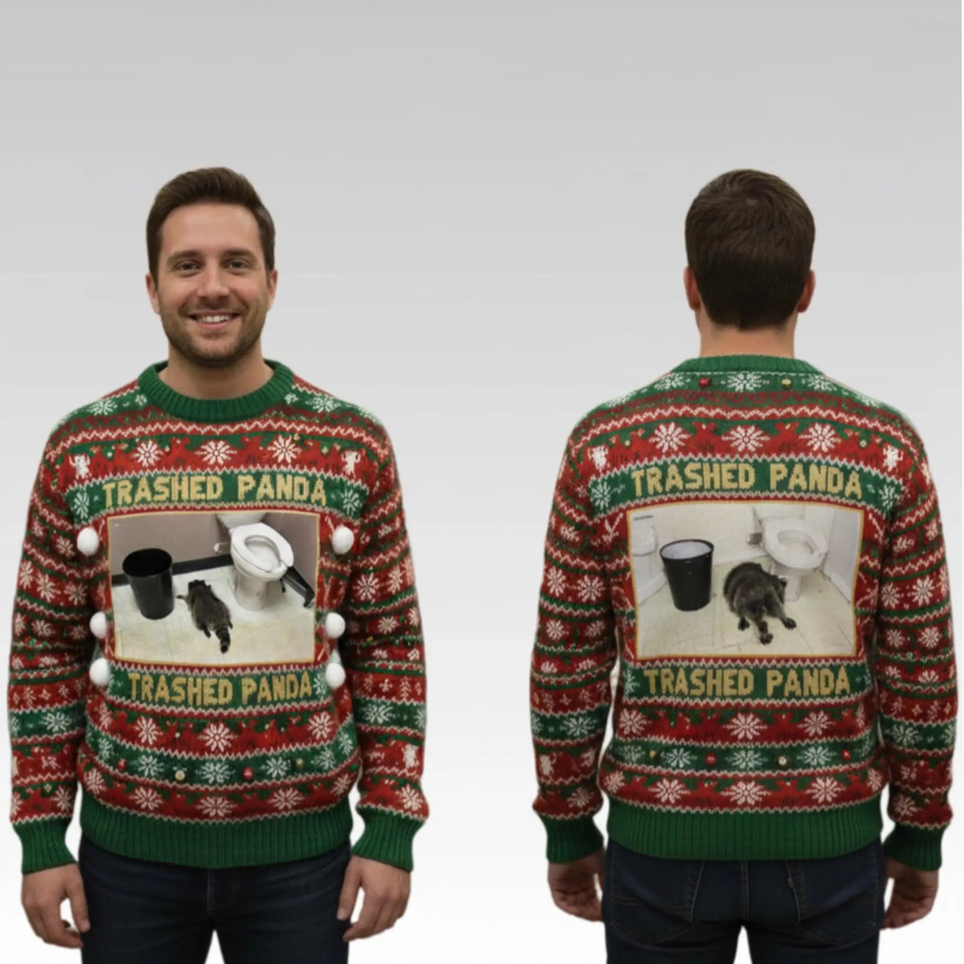 2026 Drunken Raccoon Trashed Panda Christmas Ugly Sweater Bigfire Fashion