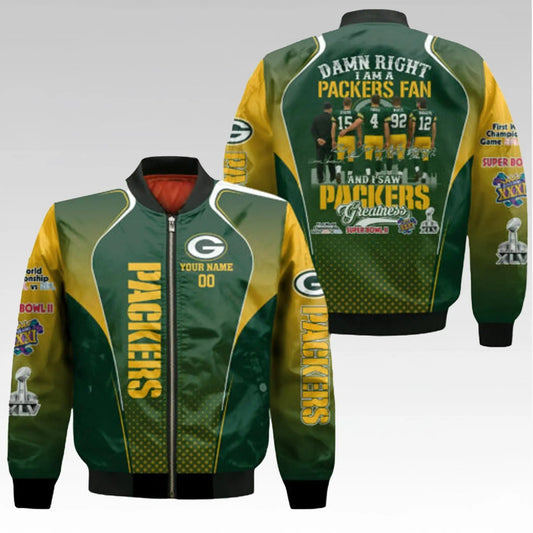 2026 Packers Damn Right I Am A Packers Fan And I Saw Packers Greatness Bomber Jacket