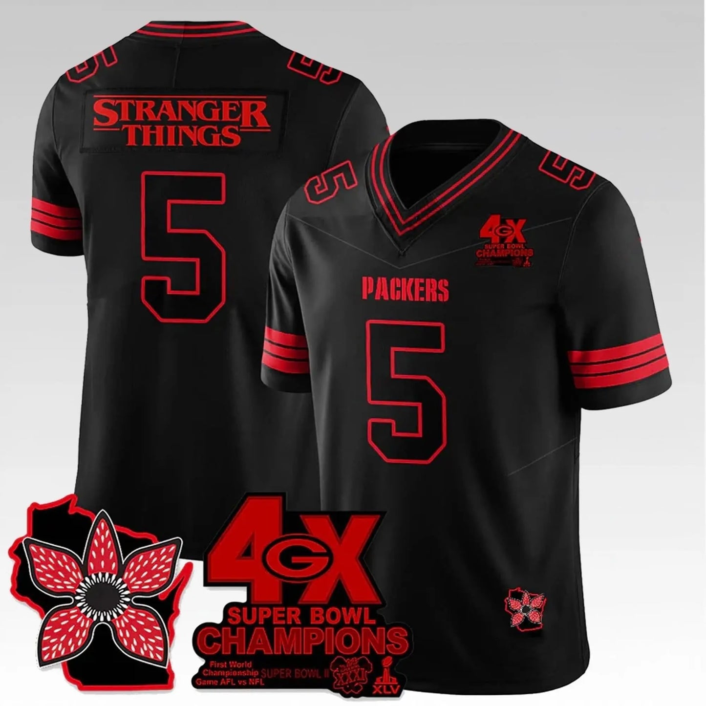 2026 Packers Stranger Things 4X Bowl Champions Jersey Bigfirefashion