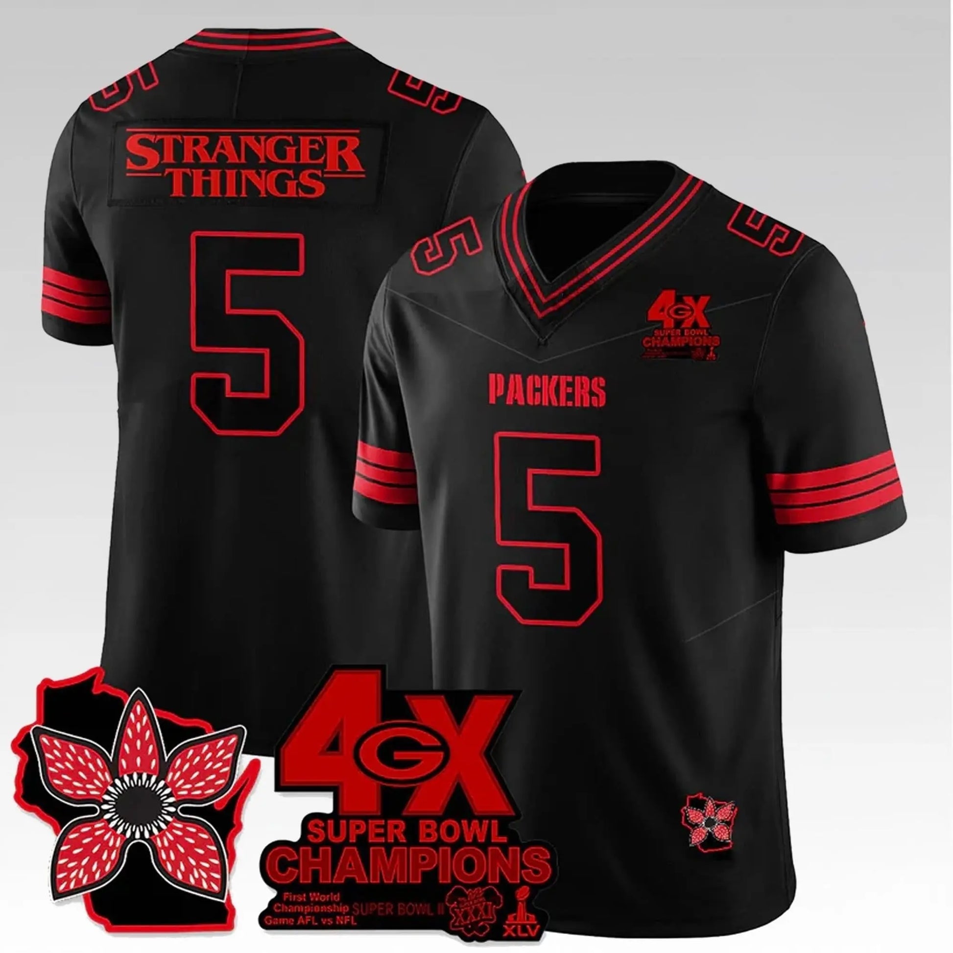 2026 Packers Stranger Things 4X Bowl Champions Jersey Bigfirefashion