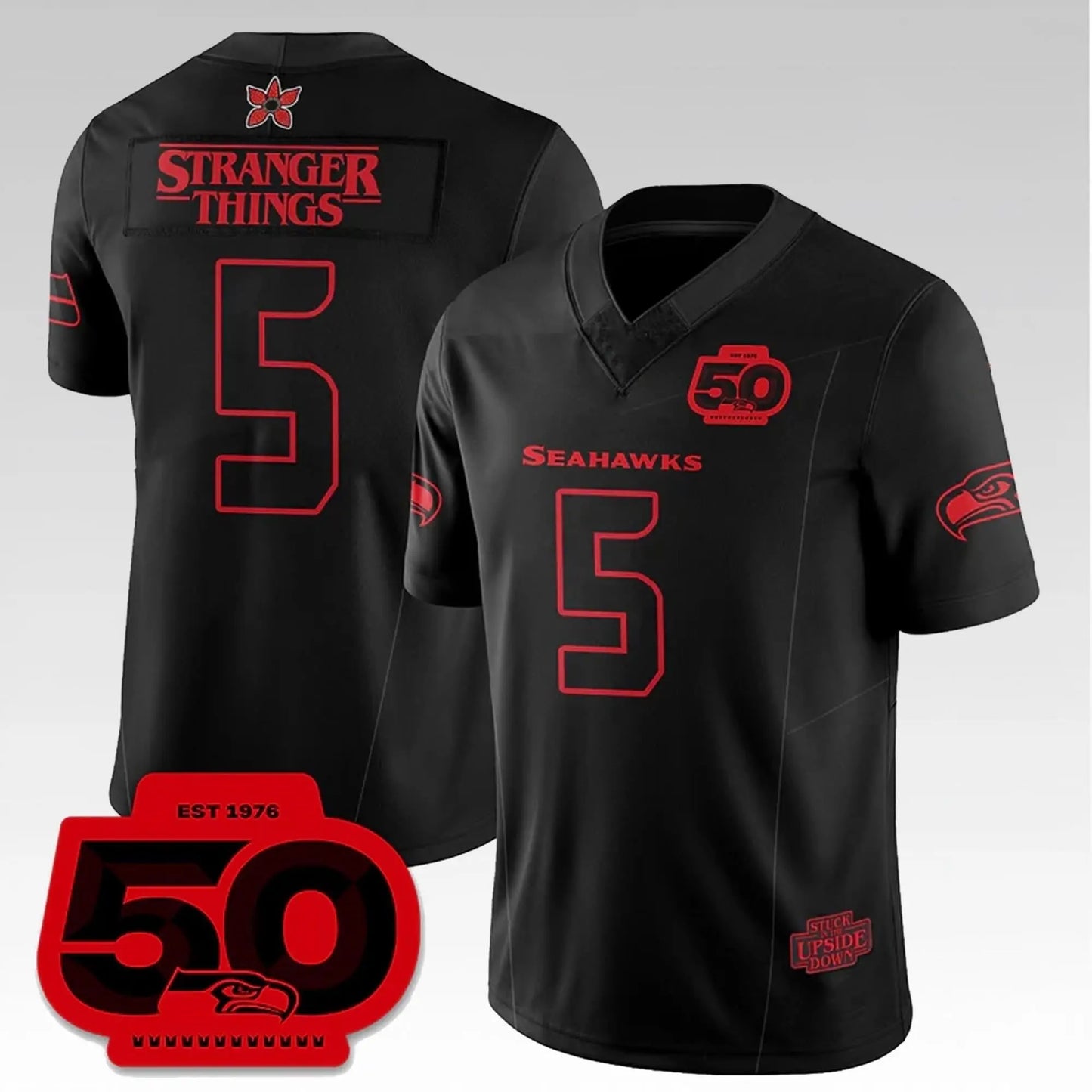 2026 Seahawks Stranger Things Stuck In The Upside Down Est 1976 50 Jersey Bigfirefashion