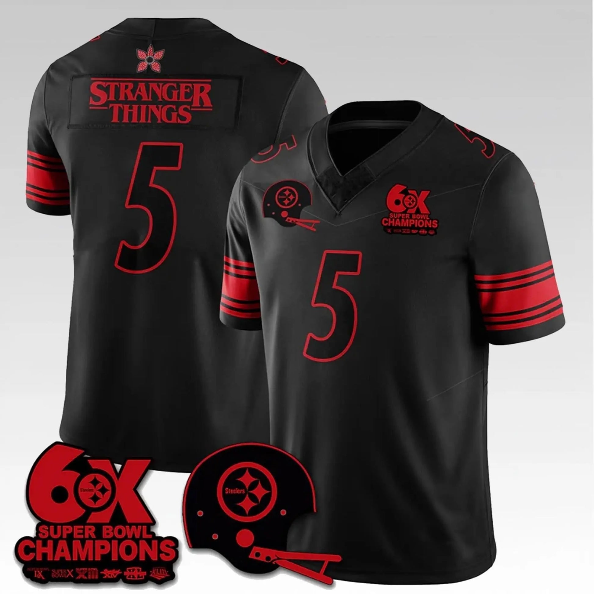 2026 Steelers Stranger Things 6X Bowl Champions Jersey Bigfirefashion