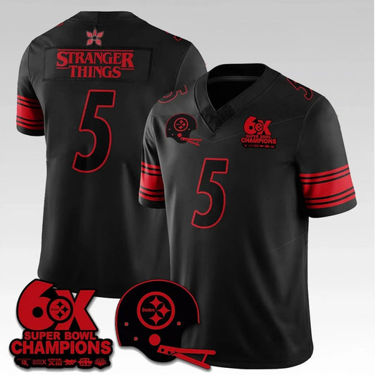 2026 Steelers Stranger Things 6X Bowl Champions Jersey Bigfirefashion