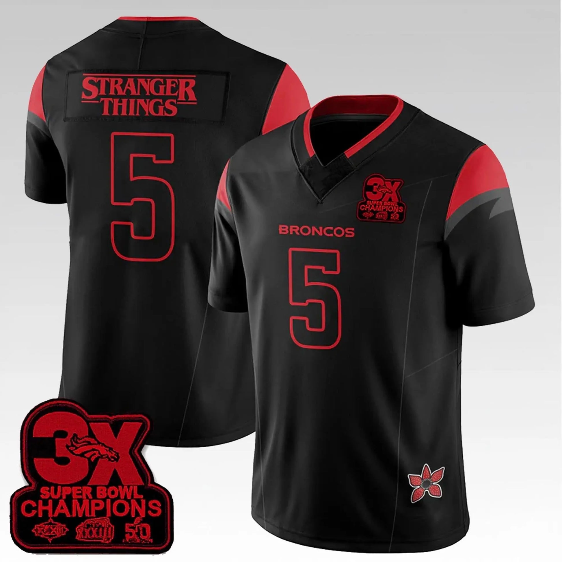 Broncos Stranger Things 3X Bowl Champions Jersey Bigfirefashion