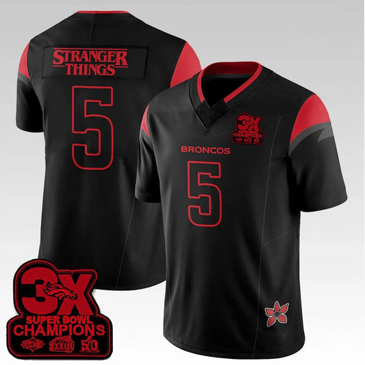 Broncos Stranger Things 3X Bowl Champions Jersey Bigfirefashion